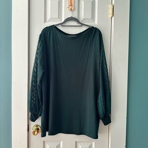 Amaryllis Textured Sleeve Top | Forest Green Sheer Balloon Sleeves | 1X